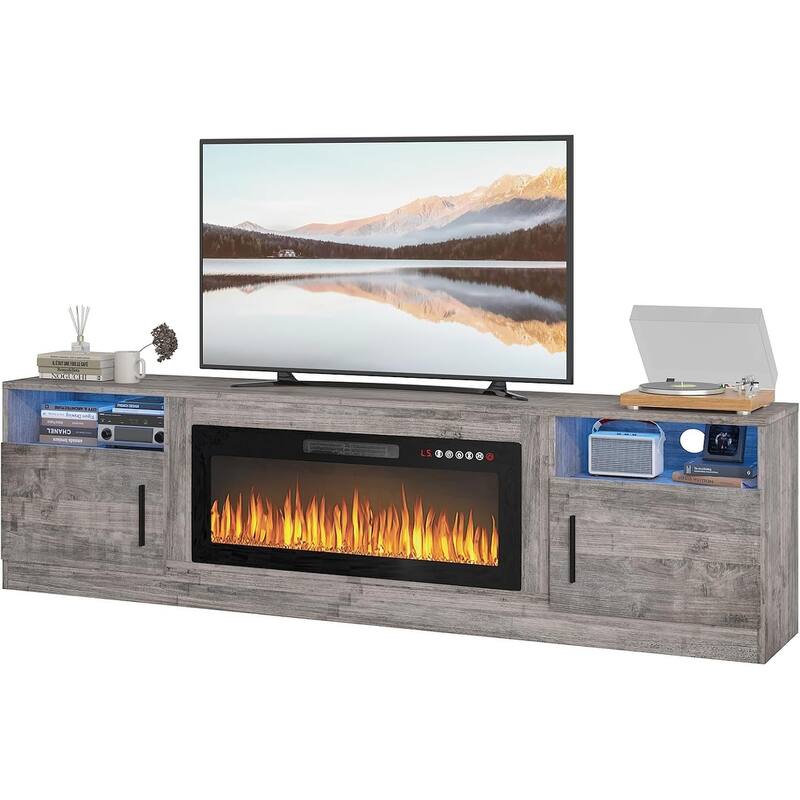 Bossin 80" Fireplace TV Stand with 36" Electric Fireplace, TV Stand for TVs Up to 90", 16 Colors LED Lights/Entertainment Center