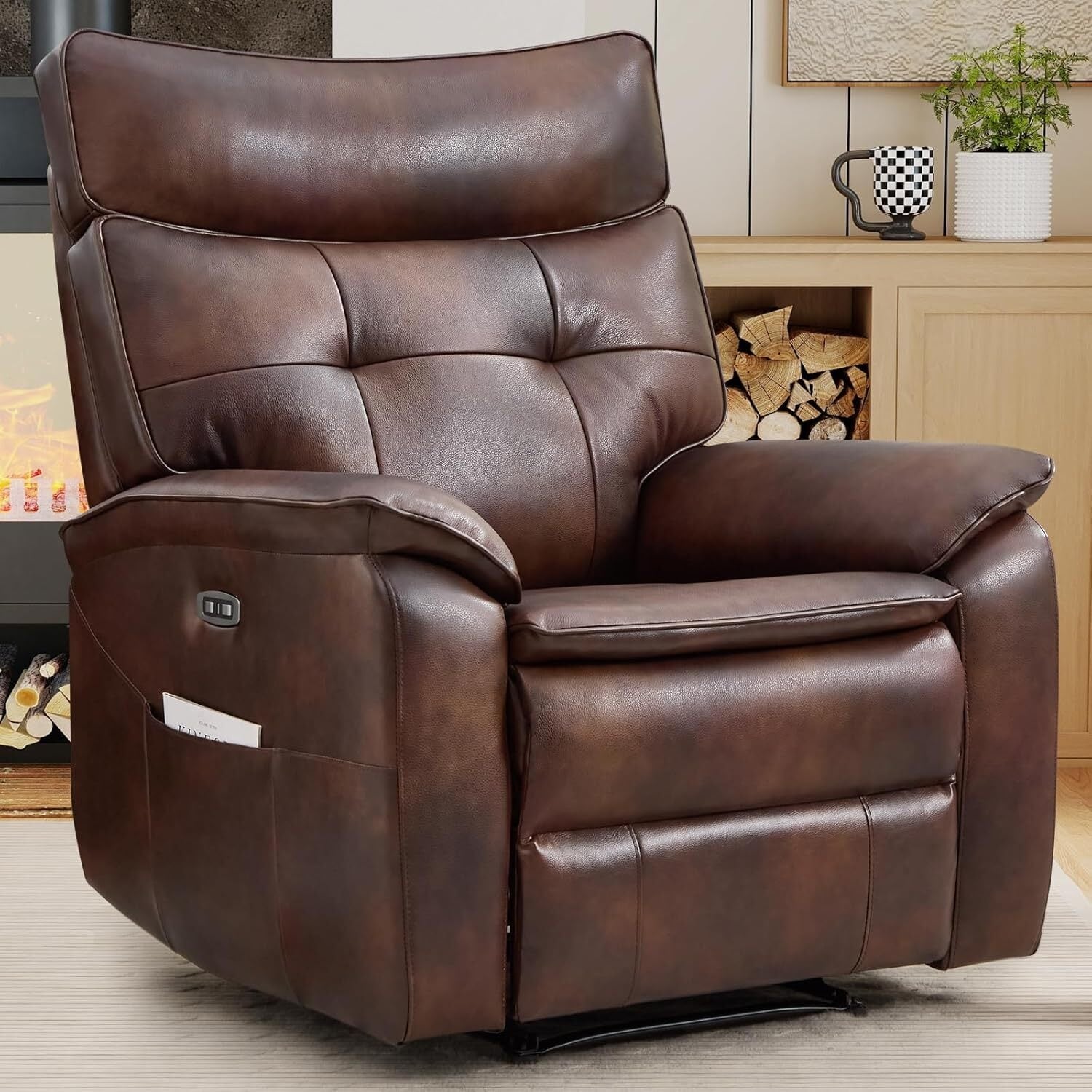 Genuine Leather Recliner Chair,Power Recliner Chair for Adults,Electric Single Reclining Sofa for Living Room