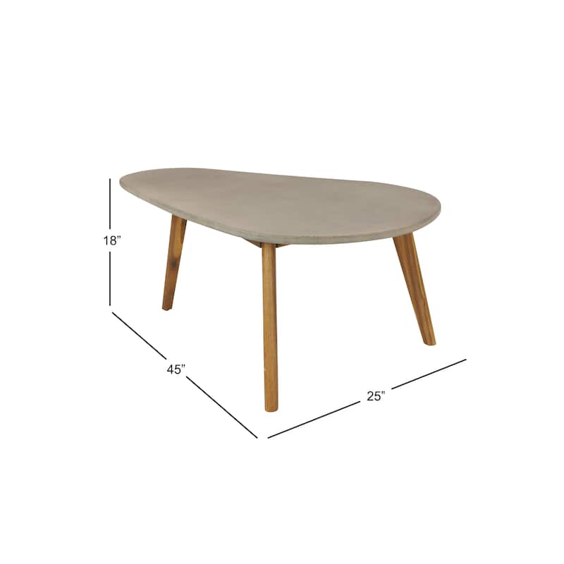 Gray Concrete Inspired Oval End Table Outdoor Accent Table with Brown Tapered Wood Legs