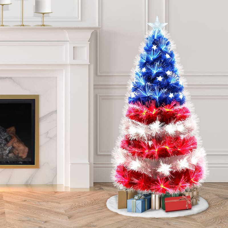 Puleo International 4 ft. Fiber Optic & LED Patriotic Artificial Christmas & July 4th Tree