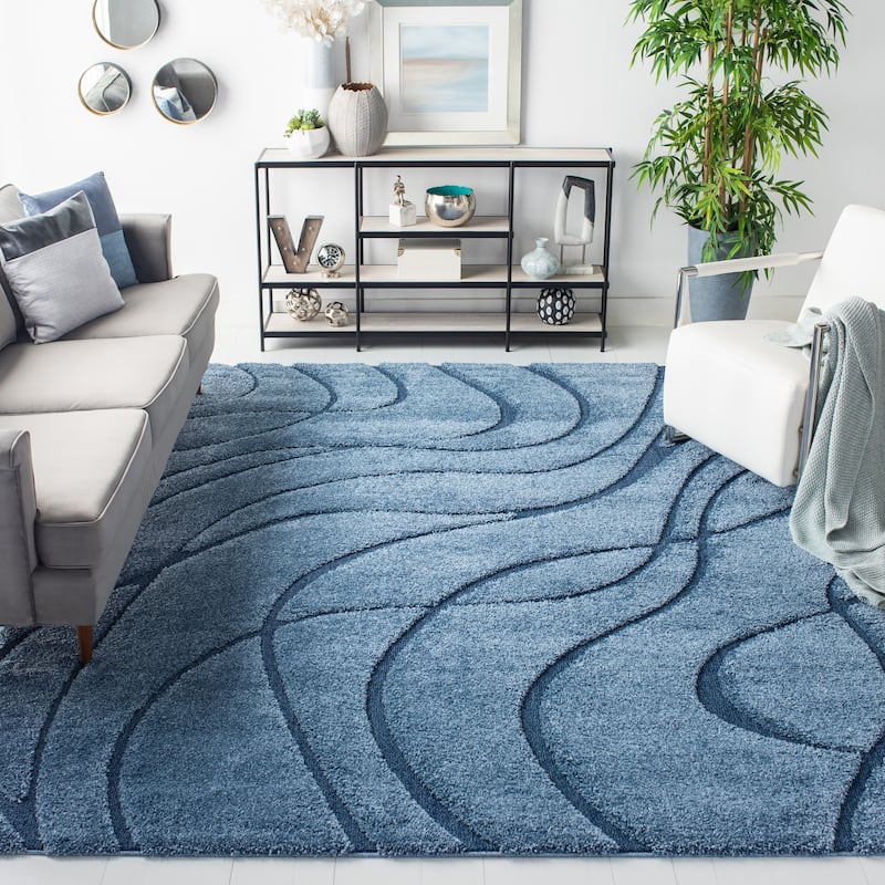 SAFAVIEH Florida Shag Sigtraud Abstract Waves 1.2-inch Area Rug - 11' x 15' - Light Blue/Blue