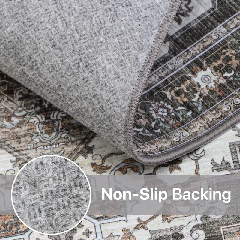 Mcow Retro Floral Medallion Low Pile Lightweight Non Slip Area Rug