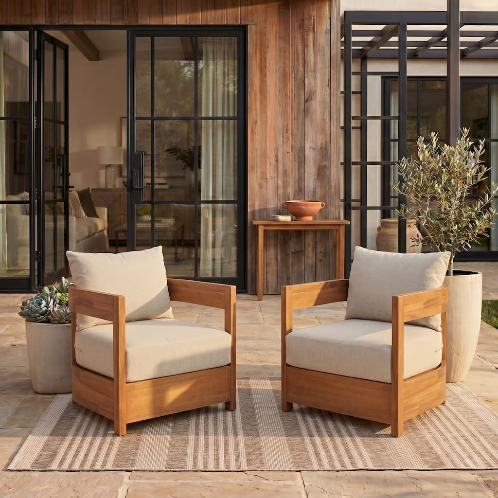 SAFAVIEH Outdoor Patio Furniture Kento Armchair (Set of 2) - 27"W x 29"D x 25"H