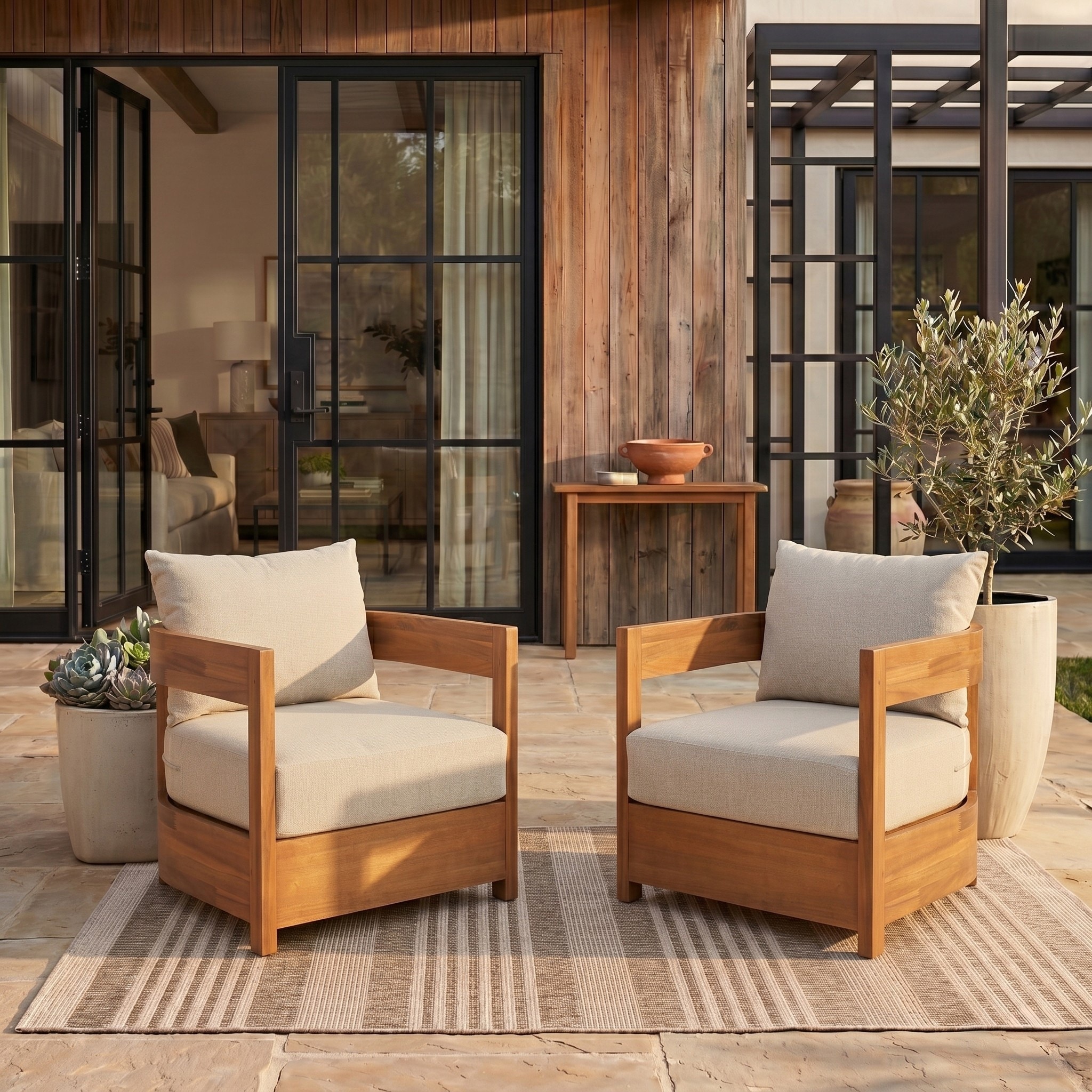 SAFAVIEH Outdoor Patio Furniture Kento Armchair (Set of 2) - 27"W x 29"D x 25"H