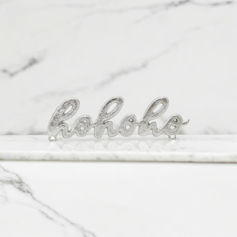 Handcrafted "hohoho" Christmas Table Sign - 8.5" - Silver