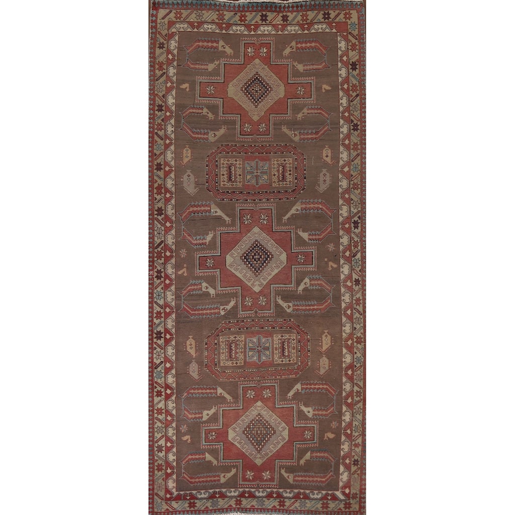 Hand Knotted Oriental 100% Wool Carpet Traditional Tribal Brown Ardebil Runner Rug - 10' 3'' X 4' 3''