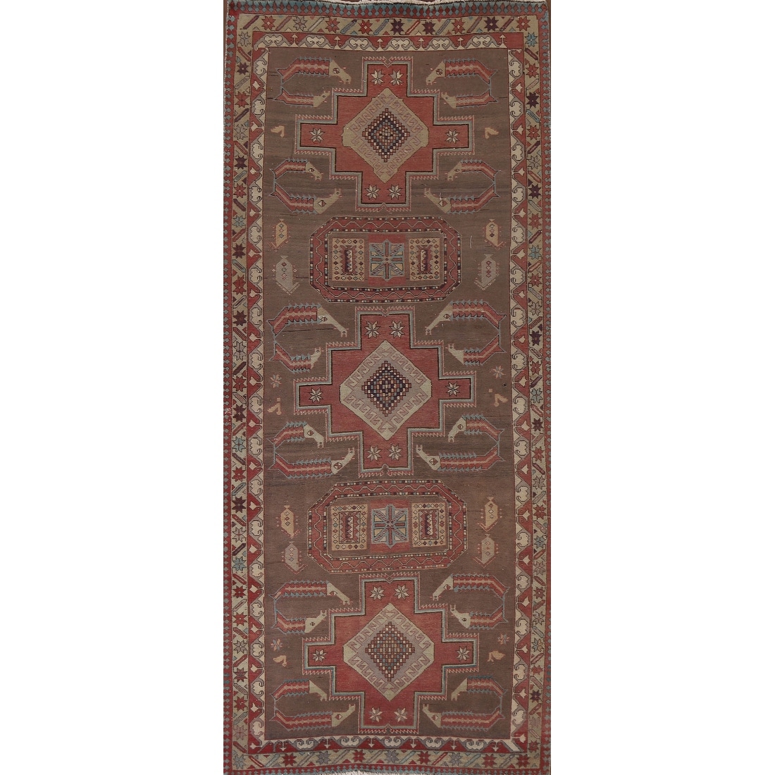 Hand Knotted Oriental 100% Wool Carpet Traditional Tribal Brown Ardebil Runner Rug - 10' 3'' X 4' 3''