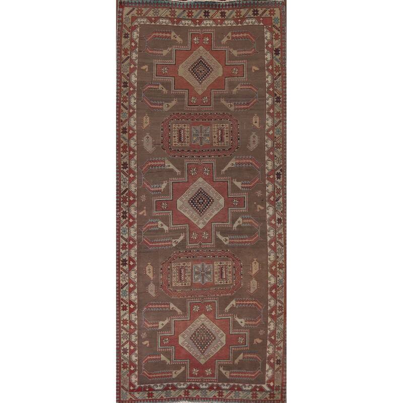 Hand Knotted Oriental 100% Wool Carpet Traditional Tribal Brown Ardebil Runner Rug - 10' 3'' X 4' 3''