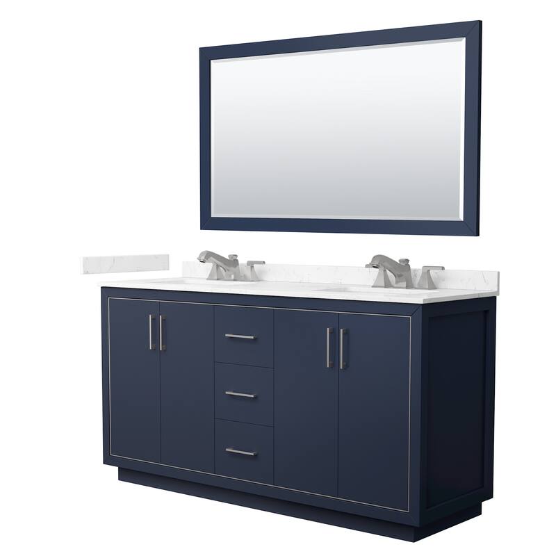 Wyndham Collection WCF1111-66D-VCA-US3M58 Icon 66" Free Standing - Dark Blue / Carrara Cultured Marble Top / Brushed