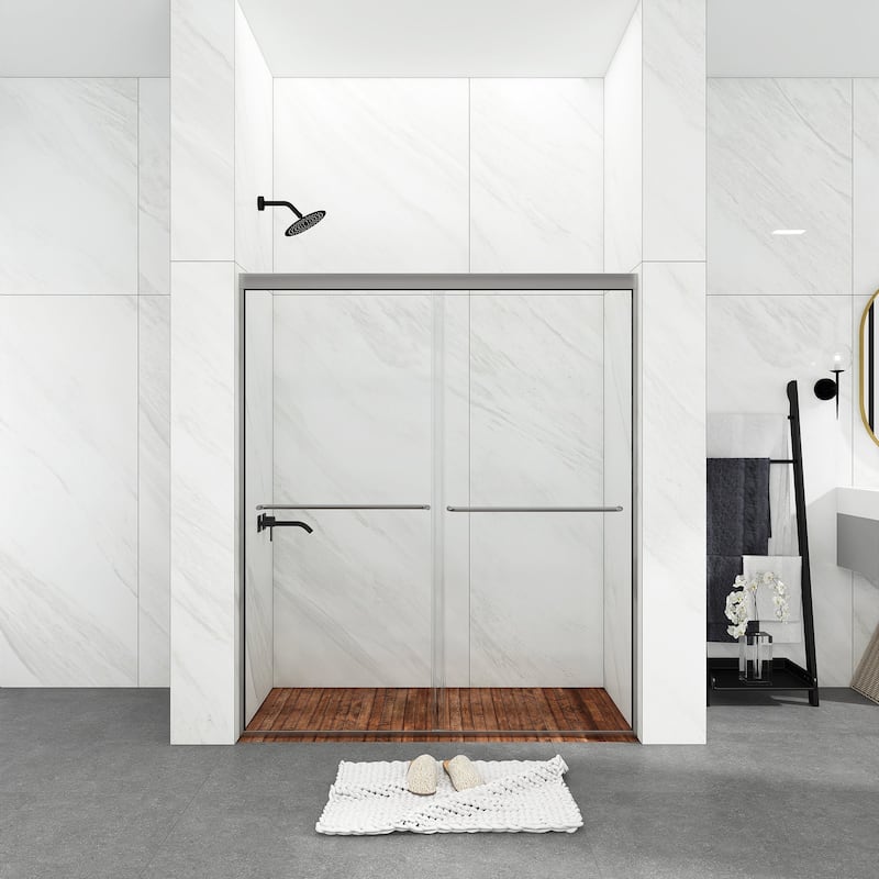 48/54/60 Inch Double Sliding Framed Shower Door with Clear Tempered Glass - 54" x 70" - Chrome
