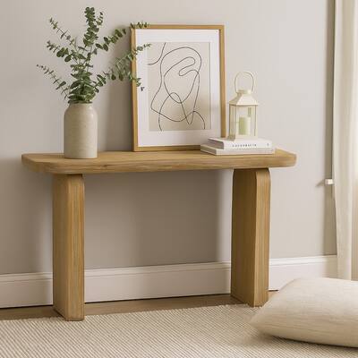 Console Table, Rounded Edge Top with Arch Legs, 55 Inch Brown Wood