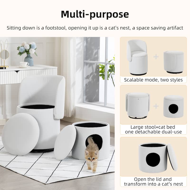 Stylish Upholstered Barrel Chair: 360°Swivel Vanity Stool for Bedroom & Dining Chair, Built-in Storage, Soft Padded Accent Seat