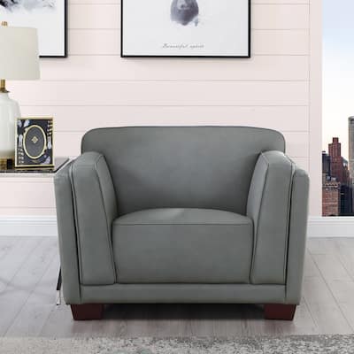 Hydeline Marshall Top Grain Leather Chair with Feather, Memory Foam and Springs