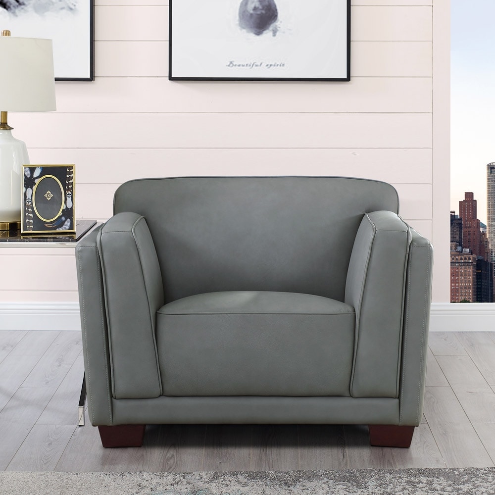 Hydeline Marshall Top Grain Leather Chair with Feather, Memory Foam and Springs