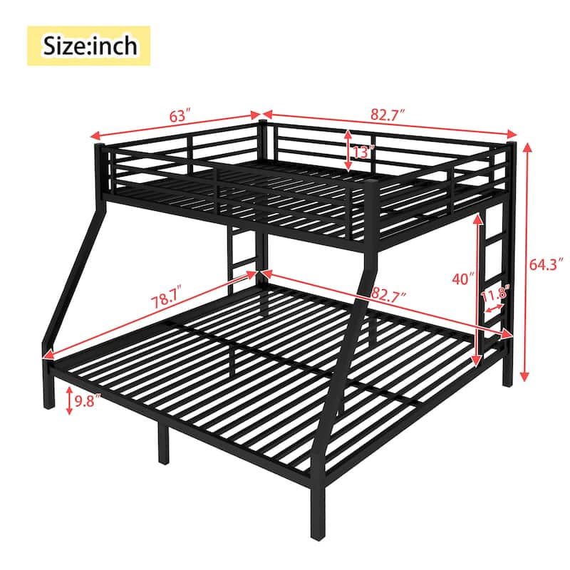 Queen over King Metal Bunk Bed for Teens and Adults, Space-Saving, Noise Reduced, No Box Spring Needed
