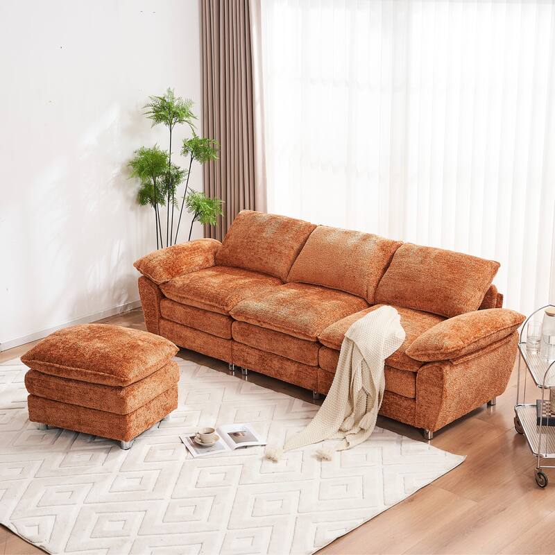 Modern Upholstered Polyester Sleeper Sofa with Ottoman