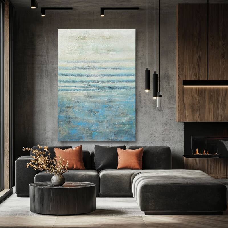 Blue Seabliss Hand Painted Abstract Vertical Canvas Wall Art 47"x31"