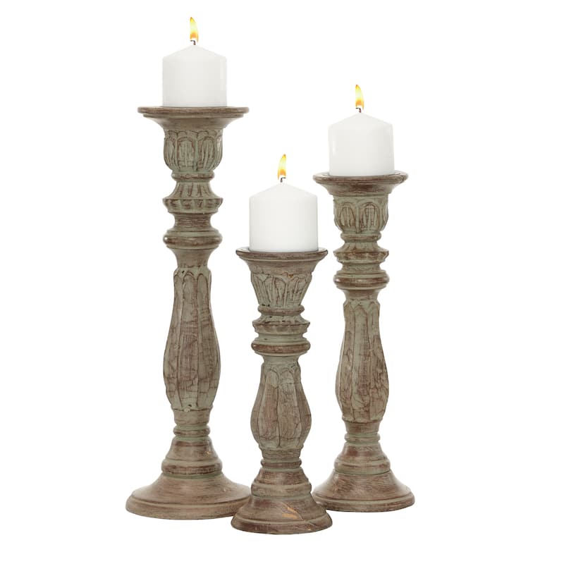 Mango Wood Candle Holder - Set of 3 Brown - Roche River Decor - 6"W x 6"L x 18"H