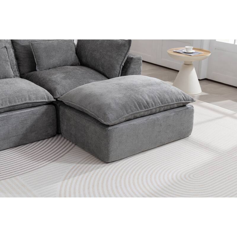 Oversized Modular Sectional Sofa, Comfy Velvet Deep Seat Cloud Couch, 3 Seat Sofa with Ottoman for Living Room, Apartment