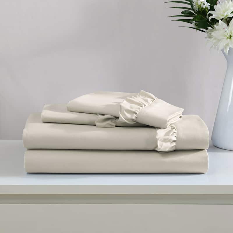 Home Essential Luxurious Silky Ruffle Hem Microfiber Bedding Sheet Set