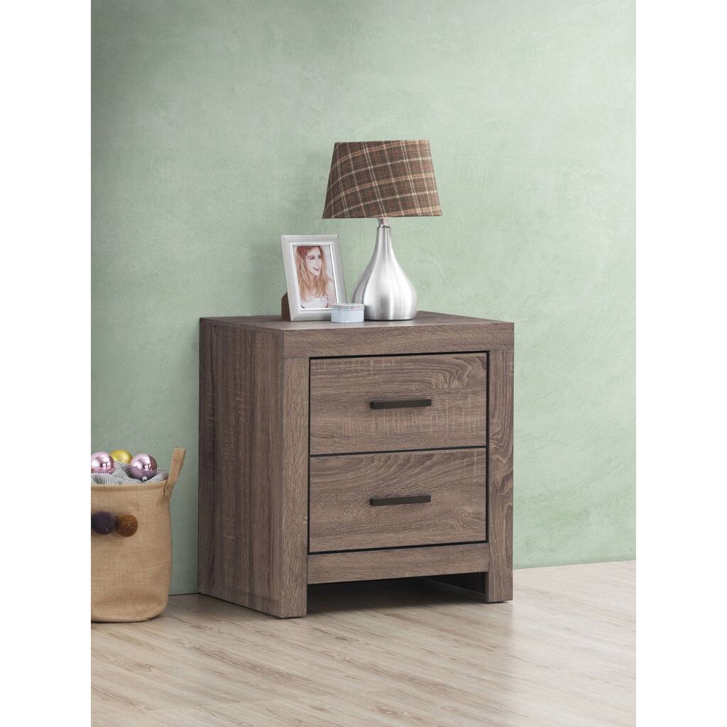 Rustic Oak 2-Drawer Nightstand with Bronze Handles and Modern Design