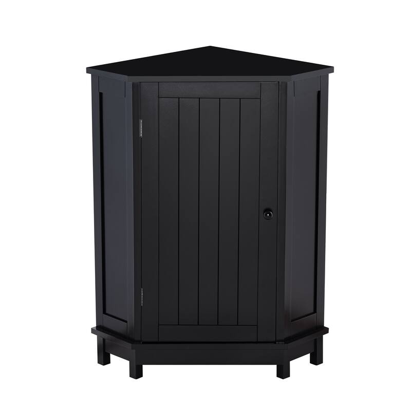Black Bathroom Cabinet Triangle Corner Storage Cabinet with Adjustable Shelf Modern Style MDF Board