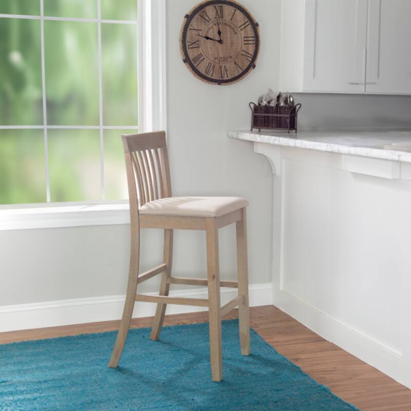 Linon Piedmont 31-Inch Faux Leather/Fabric Mission Back Bar Stool - Greywash/Beige Fabric