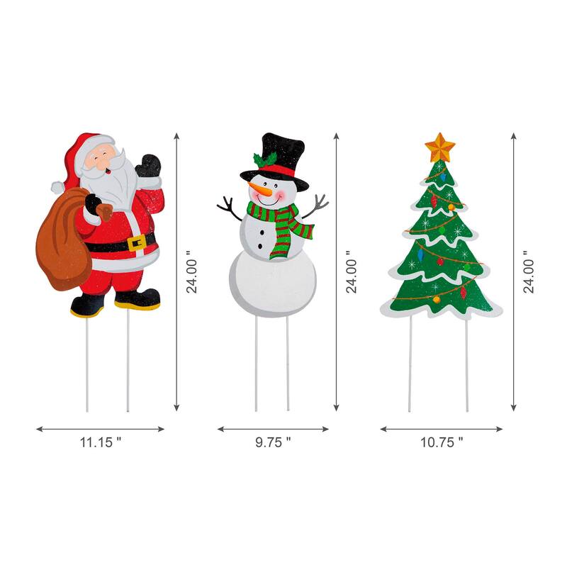 Glitzhome Set of 3 Metal Santa/Snowman/Tree Yard Stake or Wall Decor