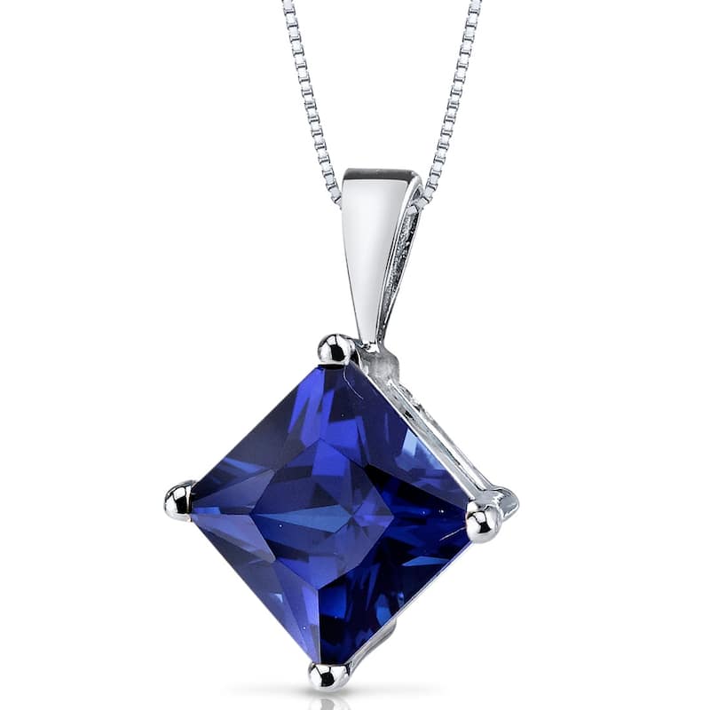 14k White Gold 3.38 ct Created Sapphire Pendant Necklace