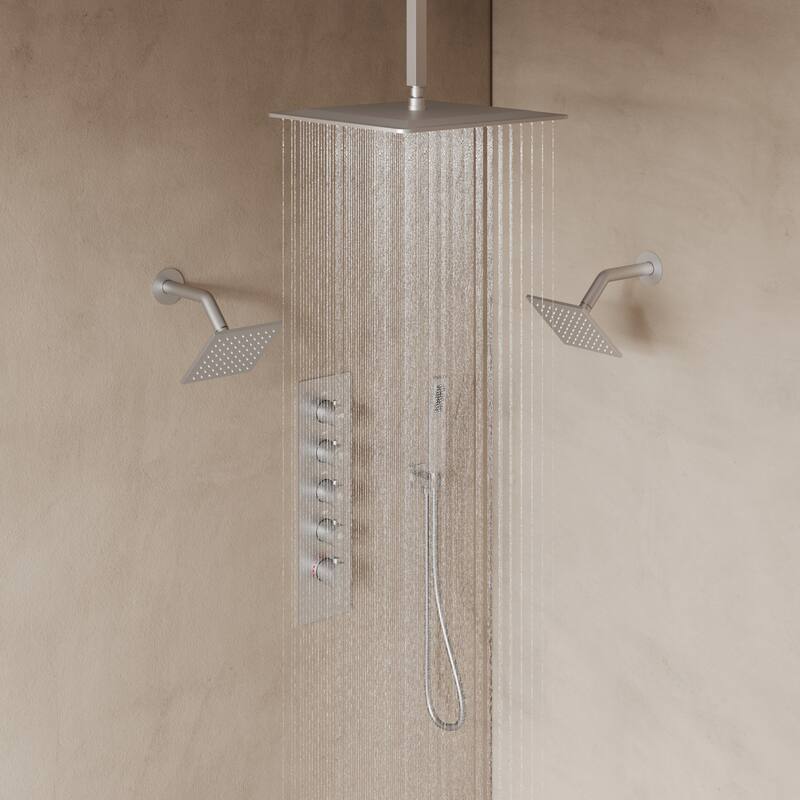 15-Spray Patterns Thermostatic Shower System, Shower Faucet Set 16" & 6" Triple Shower Heads (Valve Included)
