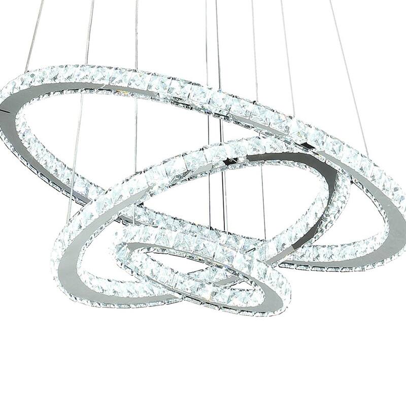 Adjustable 12 to 47 Inch Round Chandelier with Offset Circle Design and Silver Chrome Finish for Modern Décor - 47.2