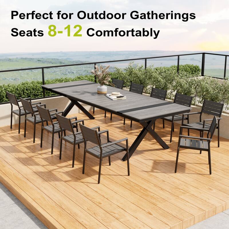 Pellebant Aluminum Rectangular Outdoor Patio Dining Table with Umbrella Hole