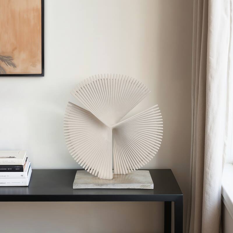 Resin Decorative Object Sculpture Geometric Fan Design - 19" Ivory - 17" x 7" x 19" - Ivory/ Tan - 17" x 7" x 19"