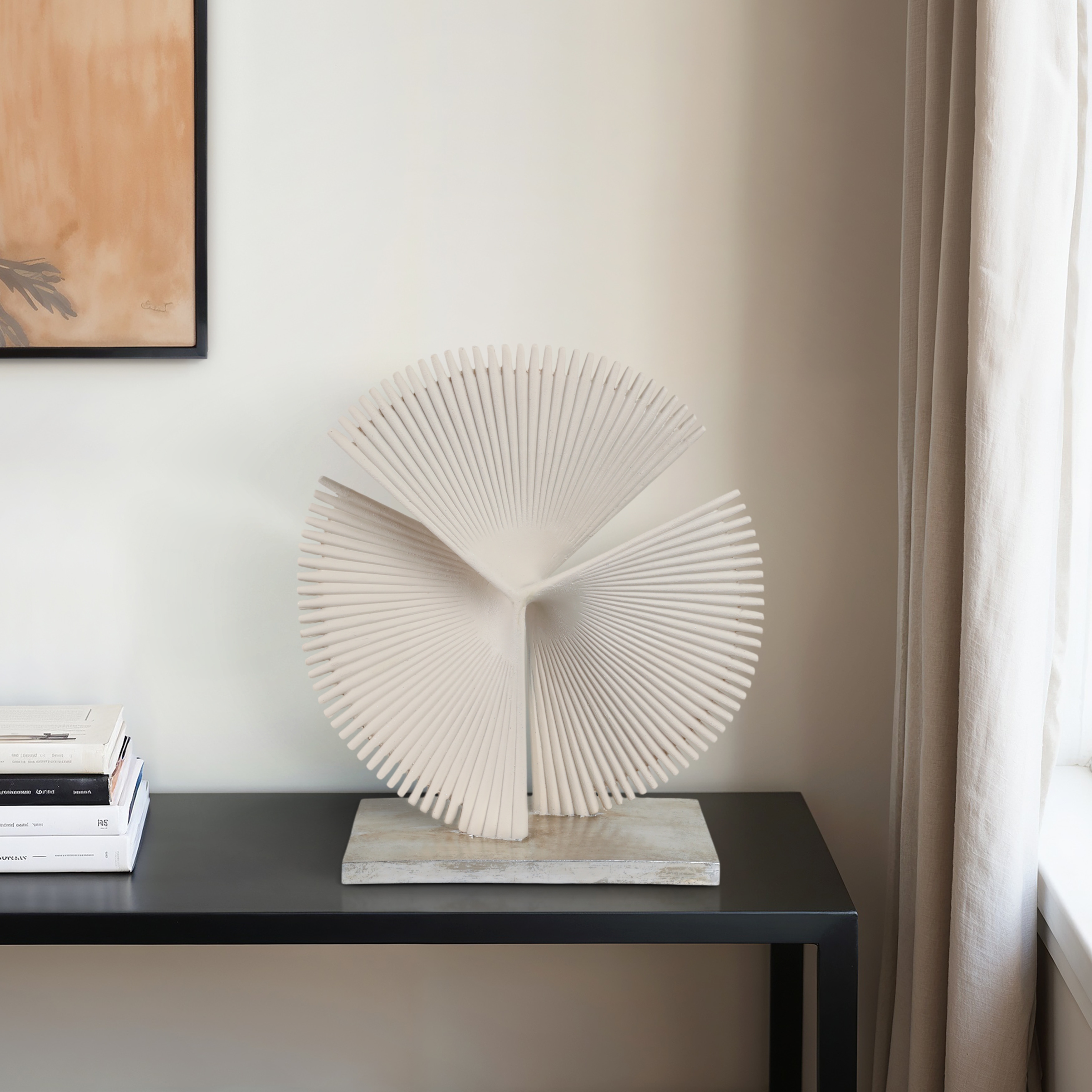 Resin Decorative Object Sculpture Geometric Fan Design - 19" Ivory - 17" x 7" x 19"