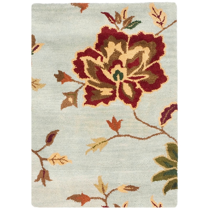 SAFAVIEH Handmade Jardin Sigurdis Country Floral Wool Rug - 2' x 3' - Light Blue/Multi