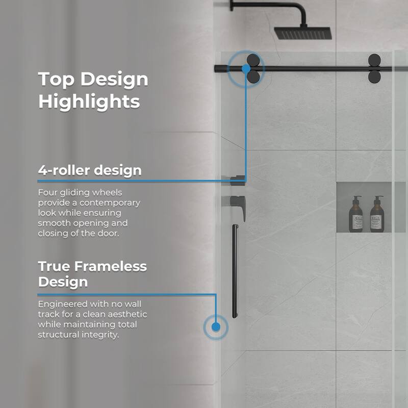 Reva Frameless Sliding Clear Alcove Shower Door Black