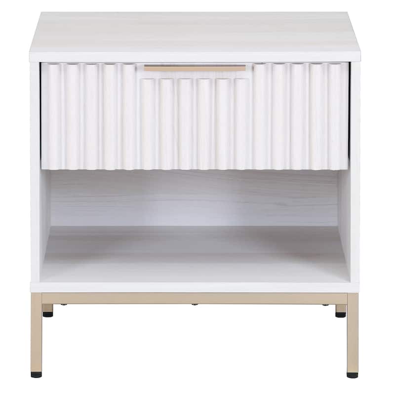 SAFAVIEH Home Lylia 1-Drawer Nightstand - Bleached White/Gold