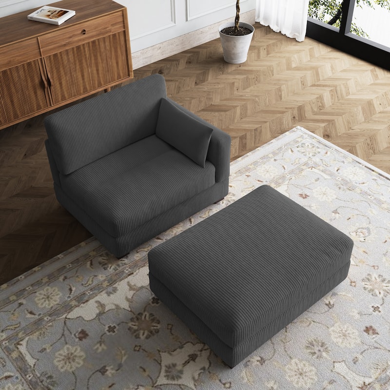 Modular Sectional Sofa with Ottomans - Grey-Right - Right Facing