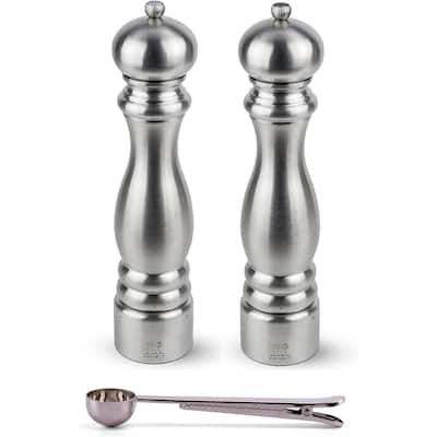 Peugeot Paris Chef u'Select Stainless Steel Salt & Pepper Mill Gift Set - With Stainless Steel Spice Scoop/Bag Clip (12 Inch)