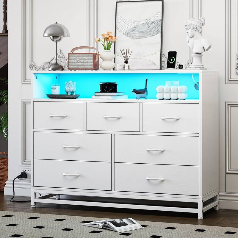Black Dresser for Bedroom, Modern 7 Drawers Long Dresser