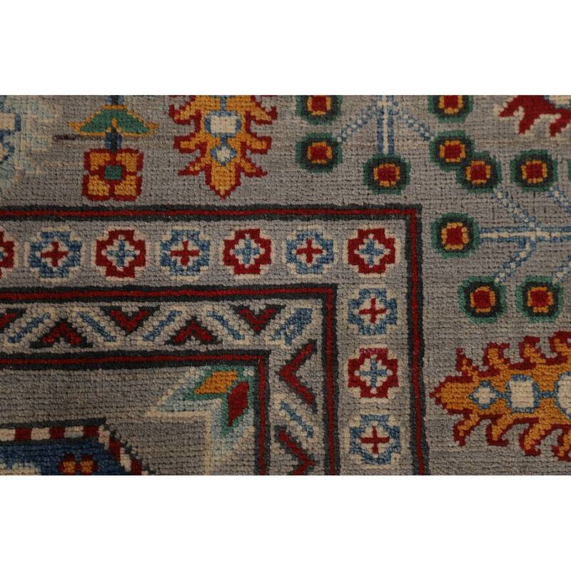 All-Over Geometric Kazak Area Rug Hand-Knotted Wool Carpet - 8'4" x 11'4"