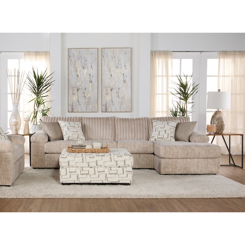 Roundhill Furniture Nason Wide Wale Corduroy Sectional Sofa Chaise with Ottoman - Parchment