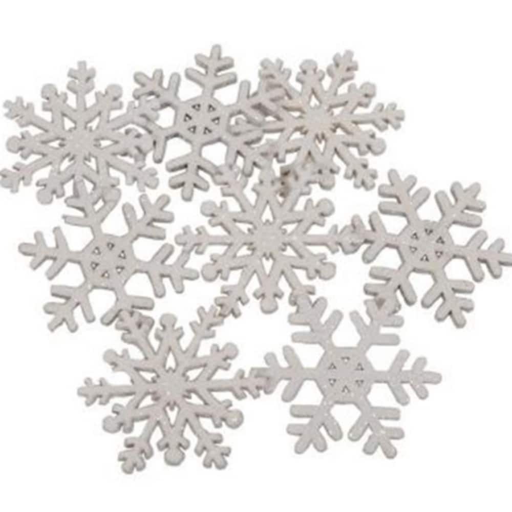 White Wood Glitter Snowflake Bowl Fillers Set of 8 for Winter Decor - Height– 2 lbs.