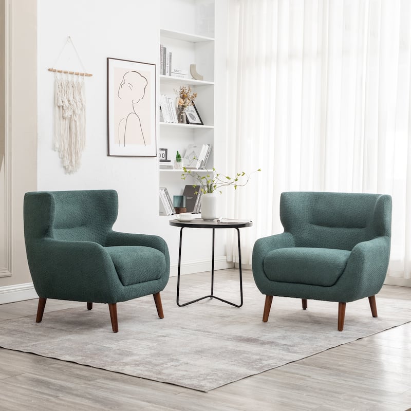 XINMICS Tufted Accent Chair, Wingback Upholstered Armchair for Living Room, Bedroom, Set of 2 - Green