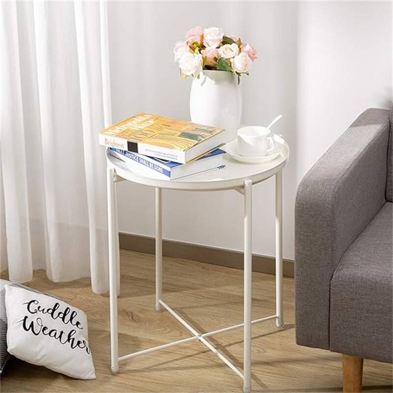 Tray Metal End Table - White