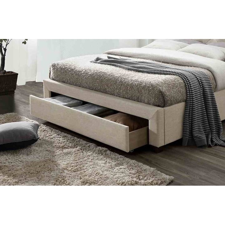 Transitional Beige Finish 1Pc Bed with Fully Upholstered Frame