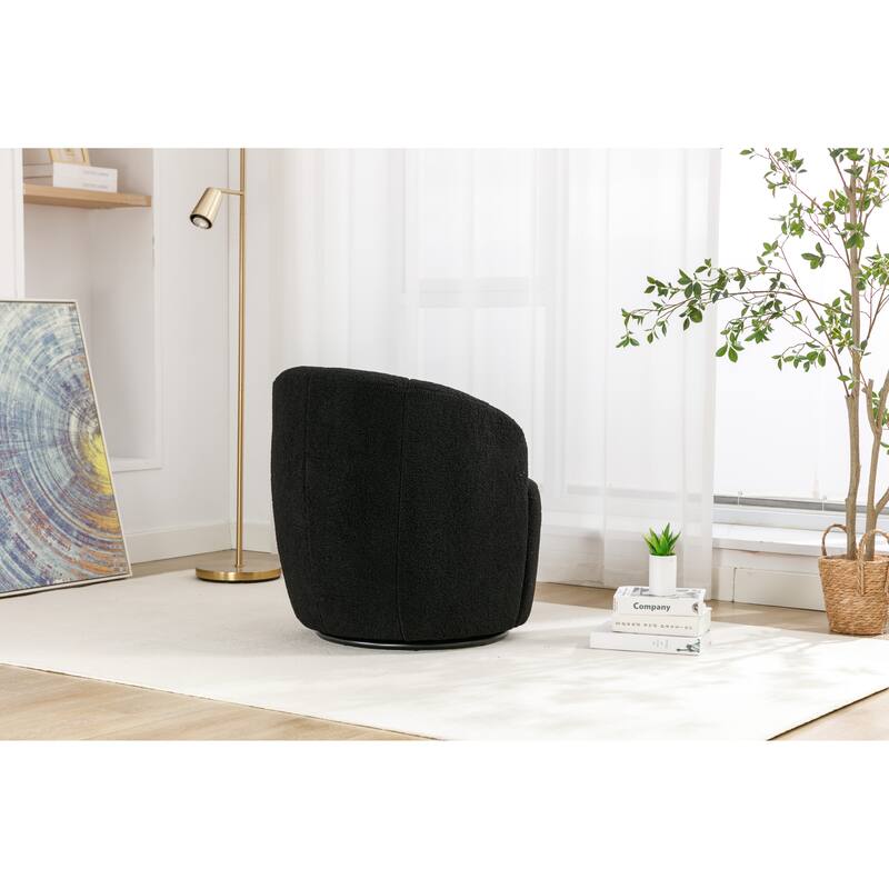 Wool Swivel Barrel Chair with 360° Rotation & Metal Base
