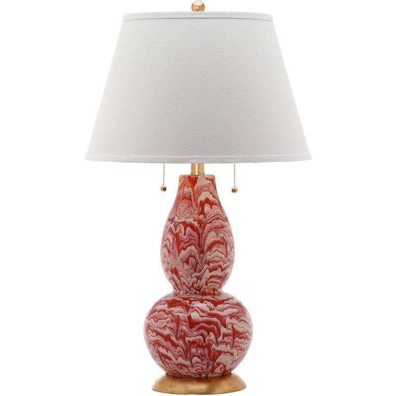 SAFAVIEH Lighting 29-inch Orange and White Color Swirls Glass Table Lamp (Set of 2) - 17"x17"x28"