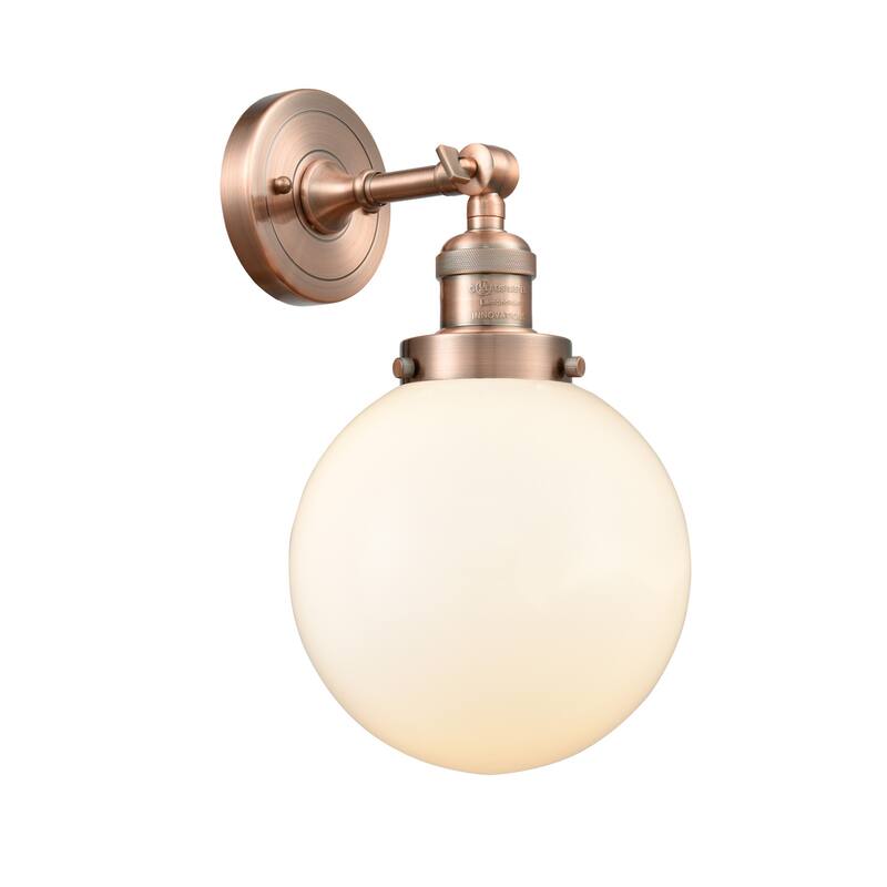 Innovations Lighting Beacon Single Light 14" Tall Bathroom Sconce with - Antique Copper / Matte White Cased