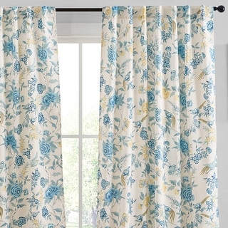 HLC.ME Scarlet Floral & Birds Back Tab Rod Pocket - Light Filtering Darkening Curtain Panels, Pair